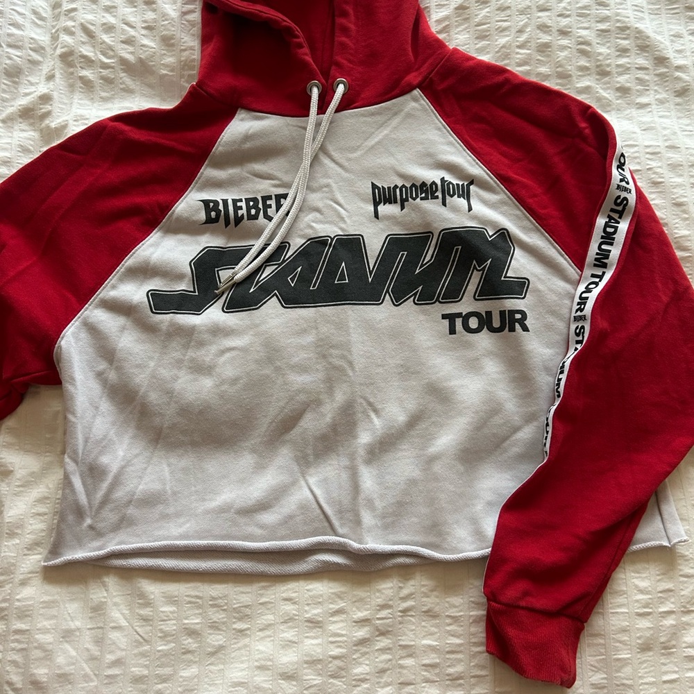 Bieber Purpose Tour Red and White Hoodie